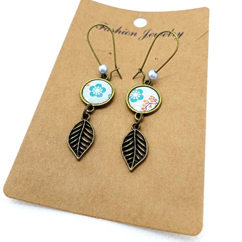 Destockage boucles d’oreilles en laiton bronze *jolis motifs* avec cabochons en résine