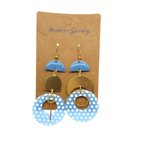 Destockage boucles d'oreilles en laiton doré avec pendentifs bleus