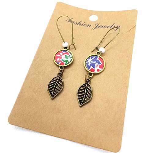 Destockage boucles d’oreilles en laiton bronze *motifs floraux* avec cabochons en résine