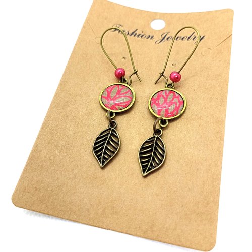 Destockage boucles d’oreilles en laiton bronze *motifs floraux* avec cabochons en résine