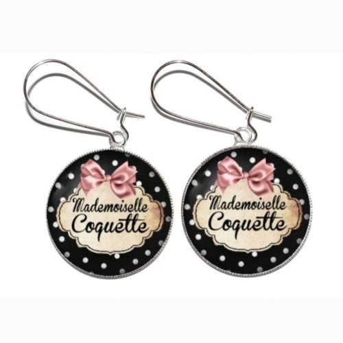 Boucles d’oreilles argentées avec cabochons en verre * mademoiselle coquette *