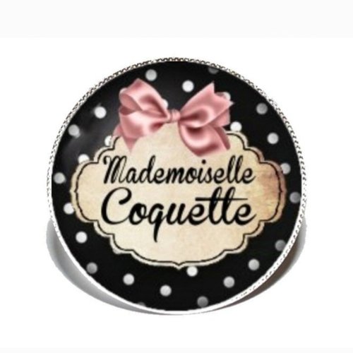 Bague argentée avec cabochon en verre * mademoiselle coquette *