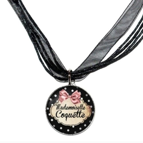 Collier organza noir avec cabochon en verre * mademoiselle coquette *
