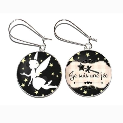 Boucles d’oreilles argentées *je suis une fée* avec cabochons en résine