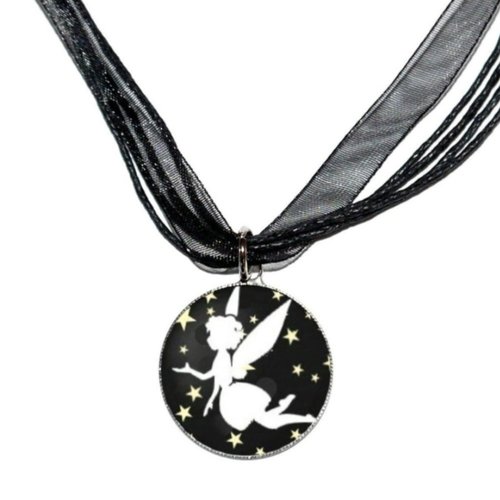 Collier organza noir avec cabochon en résine * je suis une fée *