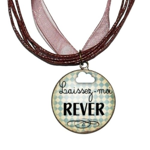 Collier organza marron avec cabochon en résine * laissez-moi rêver *