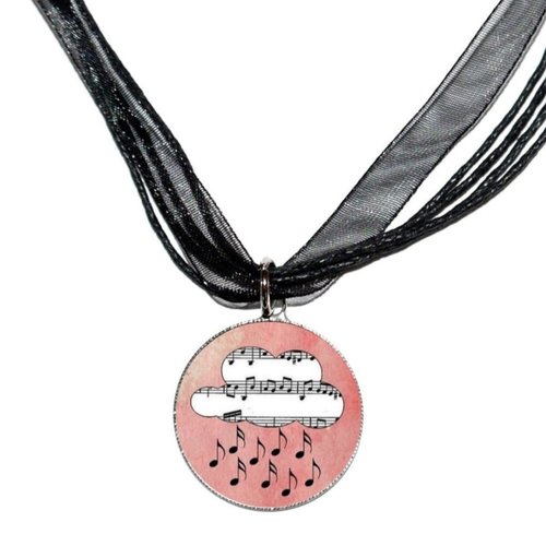 Collier organza noir avec cabochon en résine * chantons sous la pluie *