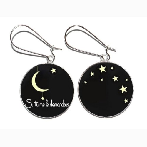 Boucles d’oreilles argentées avec cabochons en verre * si tu me le demandais... *