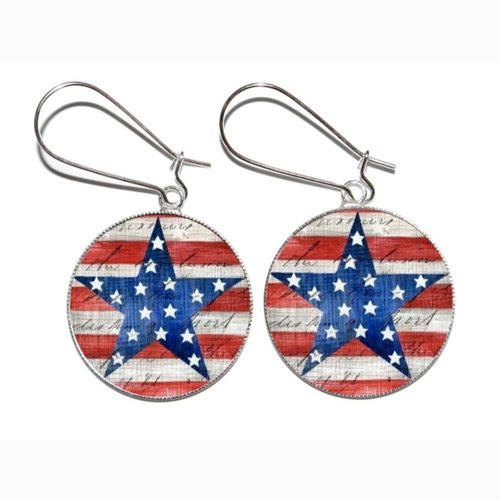 Boucles d’oreilles argentées avec cabochons en résine * etoiles america *