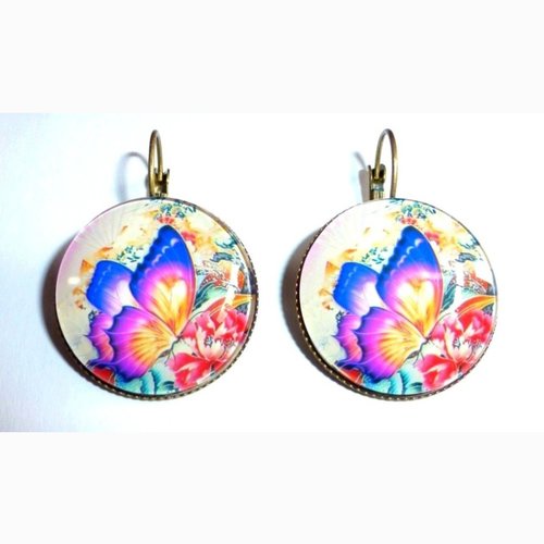 Boucles d’oreilles en laiton bronze avec cabochons en verre * papillon * 4