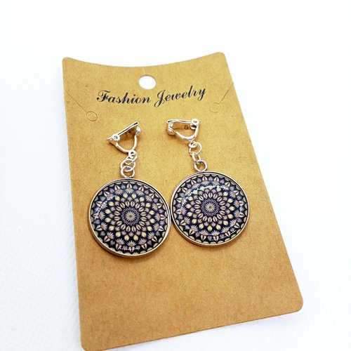 Clips d’oreilles en acier inoxydable argenté avec cabochons en résine * motifs *