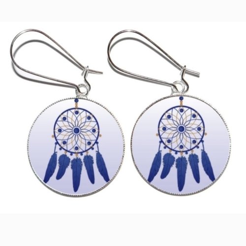 Boucles d’oreilles argentées avec cabochons en résine * attrape rêves *