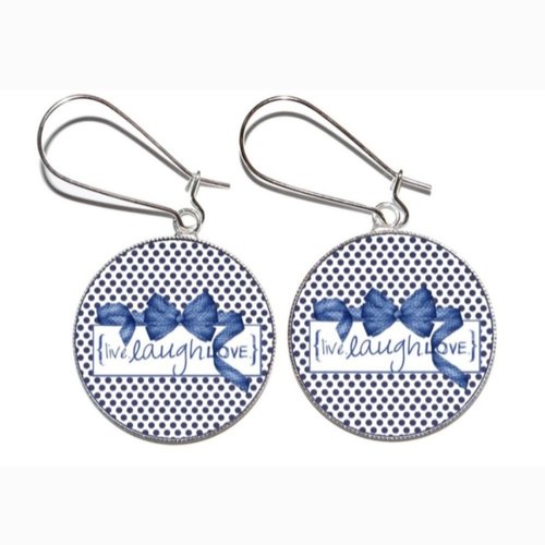 Boucles d’oreilles argentées avec cabochons en résine * live laugh love *