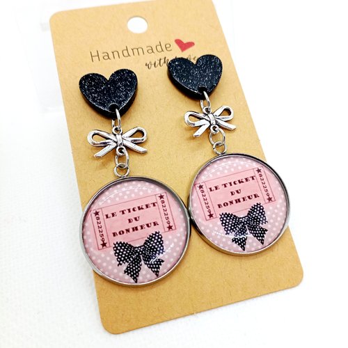 Boucles d’oreilles argentées "le ticket du bonheur"