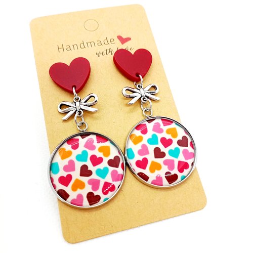 Boucles d’oreilles "coeurs multicolores"