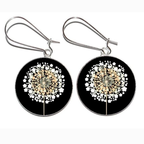 Boucles d’oreilles argentées *dandelions* avec cabochons en résine