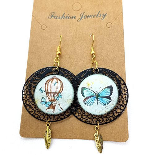 Boucles d'oreilles estampes en filigrane papillon