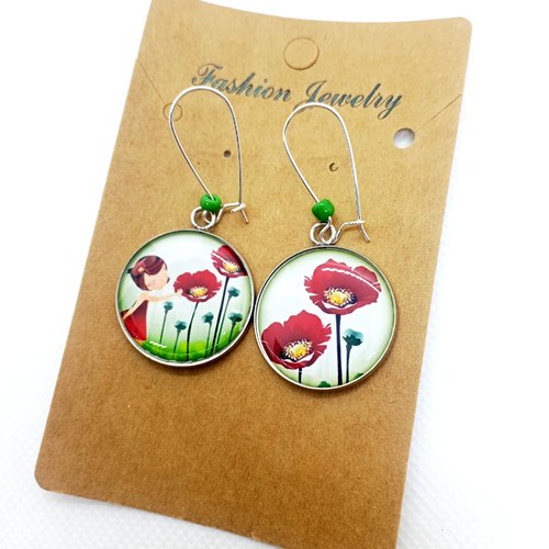 Boucles d’oreilles fillette aux coquelicots