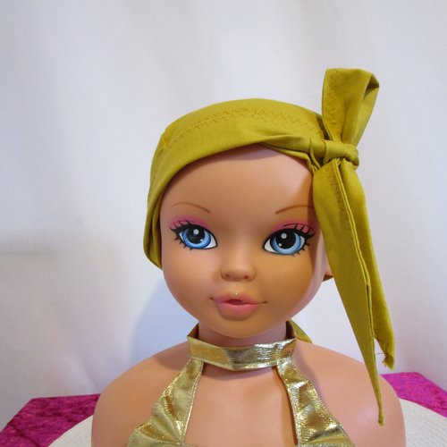 Foulard chimio, turban fille de couleur moutarde/ocre uni
