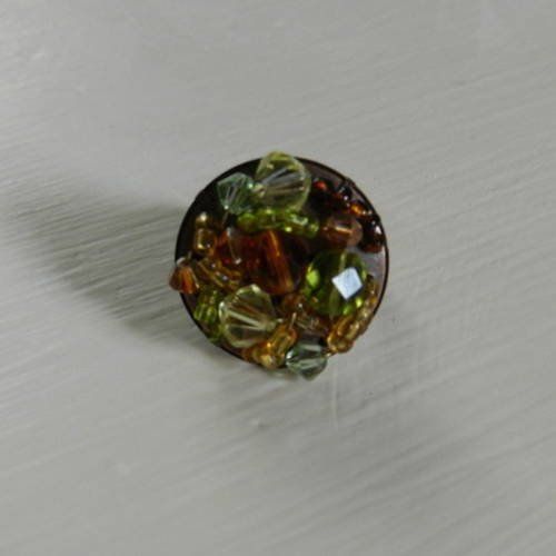 Bague multi-perles support métal ambre et vert 