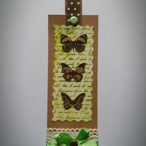 Signet marque-page scrap modèle 15 vert papillons 