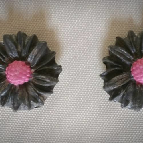 Lot de 2 magnets aimants marguerite rose et gris 