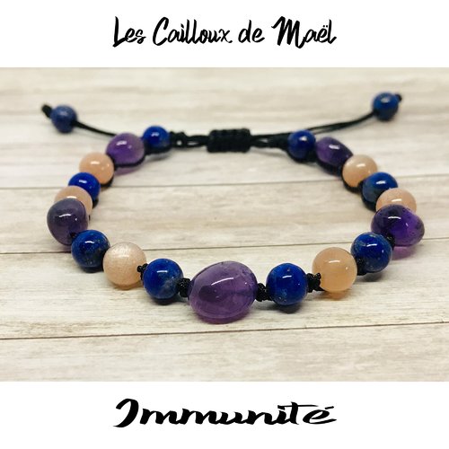 Bracelet pour booster le système immunitaire en pierres naturelles d'améthyste lapis lazuli et pierre de soleil