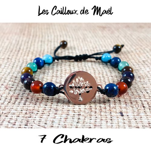 Bracelet 7 chakras en pierres naturelles d'améthyste lapis lazuli cornaline oeil de tigre aigue marine aventurine et grenat