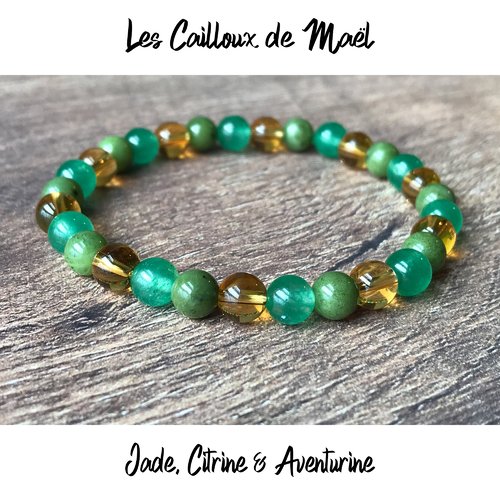 Bracelet en pierres naturelles de jade citrine et aventurine
