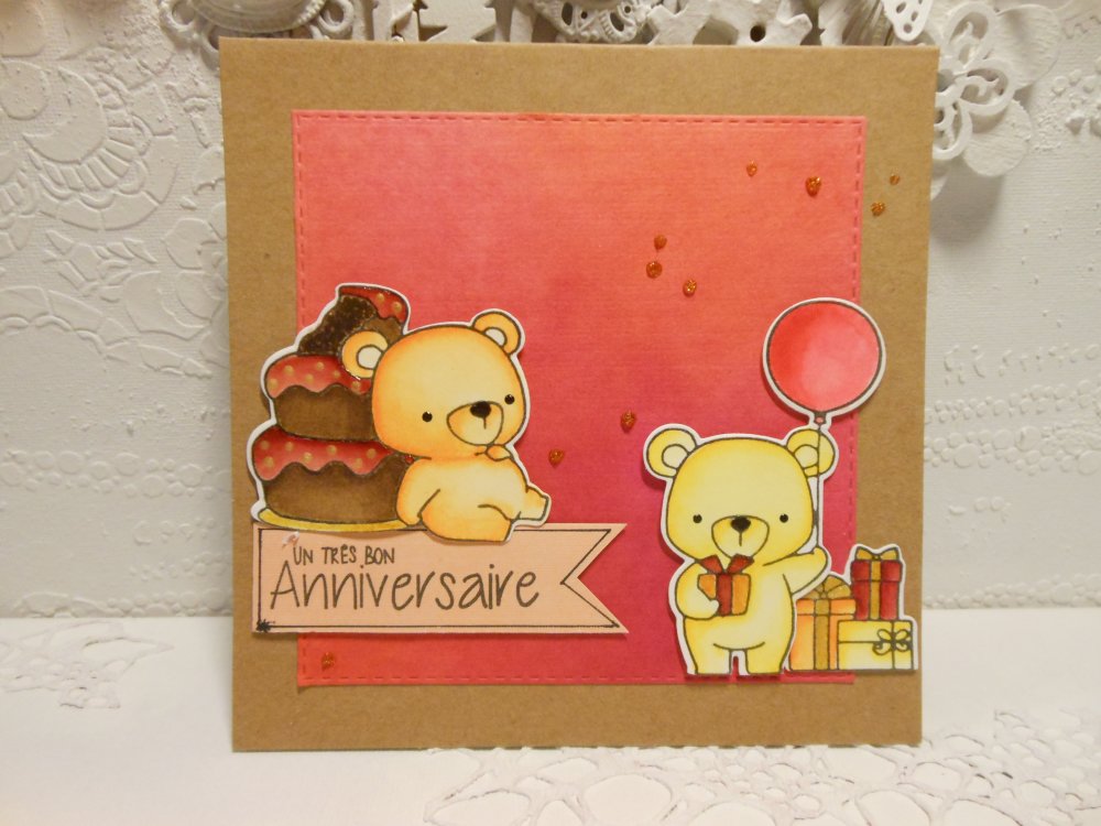 Carte Anniversaire Ourson Rouge Orange Jaune Kraft Enfant Fille Un Grand Marche