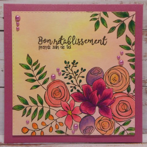 Carte bon rétablissement fleurs fuchsia fait main