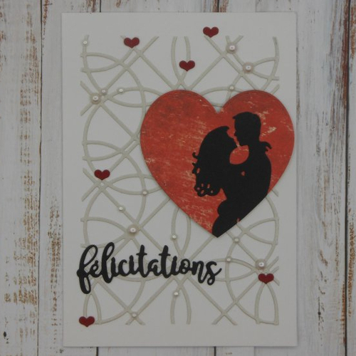 Carte mariage blanc gris et rouge perle fait main
