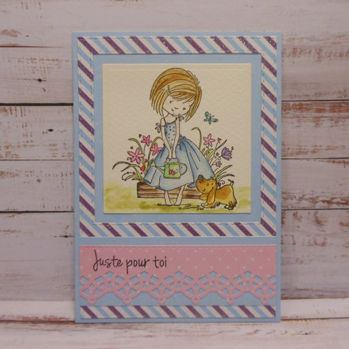 Carte fillette au chien juste pour toi fait main