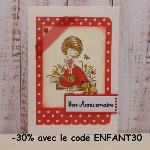 Carte anniversaire fille au jardin rouge fait main