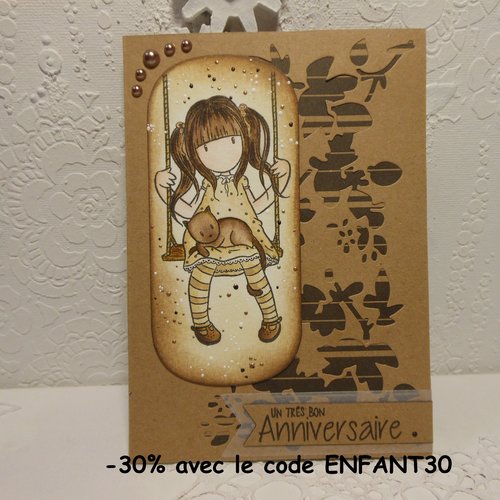 Carte anniversaire fille à la balançoire kraft fait main