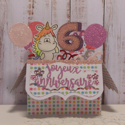 Carte anniversaire 6 ans licorne rose pop up boîte 3d enfant fille fait  main - Un grand marché