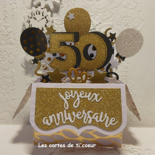 boite anniversaire 50 ans Carte Anniversaire Pop Up Boite 50 Ans Blanc Or Homme Ou Femme Ou boite anniversaire 50 ans