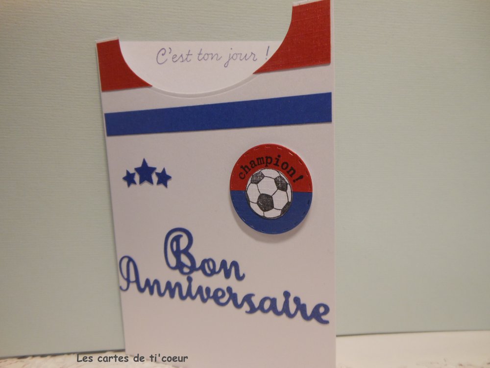 Carte Anniversaire Masculine Homme Sport Foot Maillot Couleurs Ol Lyon Un Grand Marche