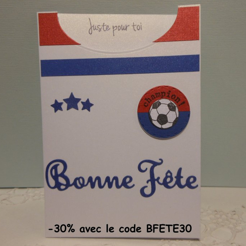 Carte bonne fête sport foot couleurs ol lyon 2018-2019 masculine homme père papa grand-père papy papi fait main