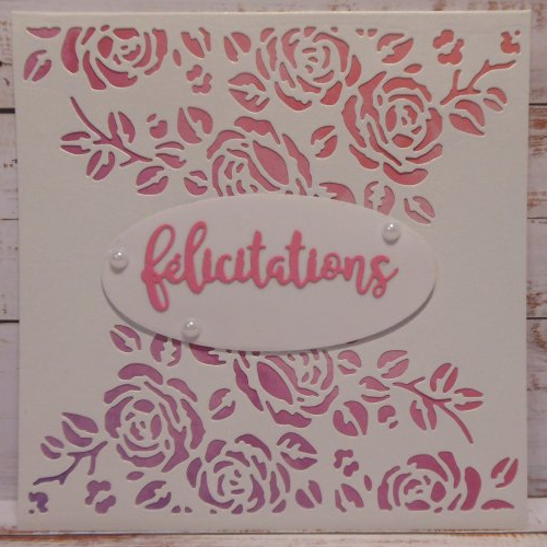 Carte félicitations blanc rose mauve carrée fait main