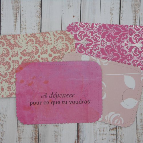 Option carte : insert complément support carte cadeau, chèque ou billet tons de rose