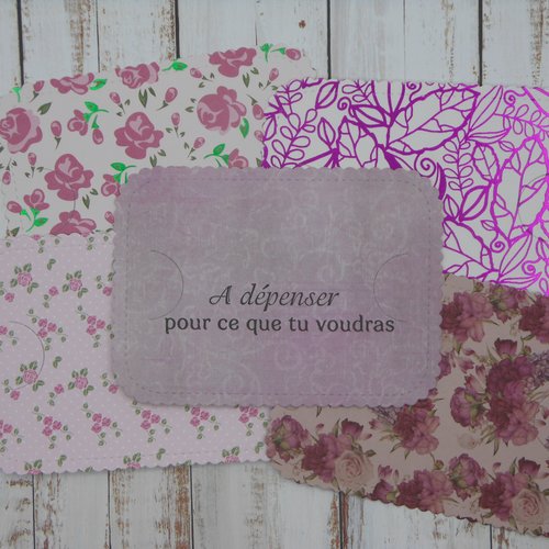 Option carte : insert complément support carte cadeau, chèque ou billet tons mauve violet