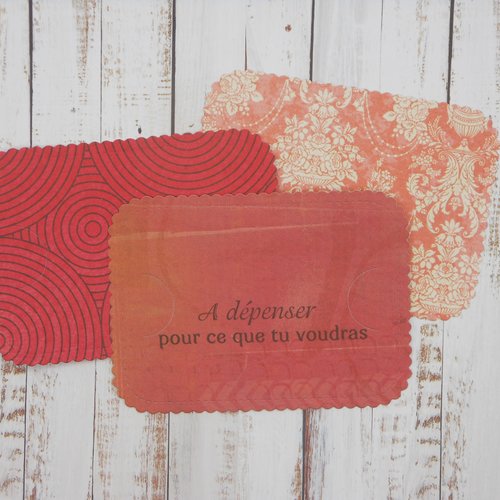 Option carte : insert complément support carte cadeau, chèque ou billet tons de rouge