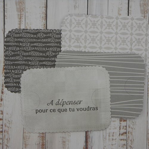 Option carte : insert complément support carte cadeau, chèque ou billet tons de gris et noir