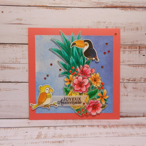 Carte Anniversaire Ananas Perroquet Oiseau Fleuri Rouge Orange Un Grand Marche