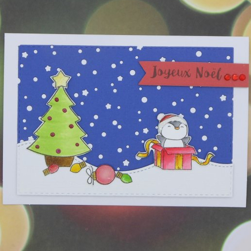 Déstockage carte de noël pingouin de joyeux noël rouge fait main