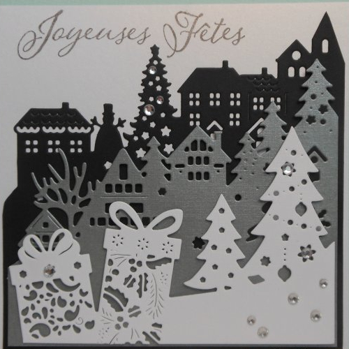 Carte De Voeux Paysage De Noel Joyeuses Fetes Gris Fonce Un Grand Marche