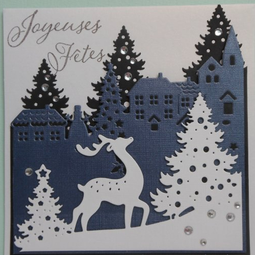 Carte De Voeux Paysage De Noel Joyeuses Fetes Bleu Nuit Un Grand Marche