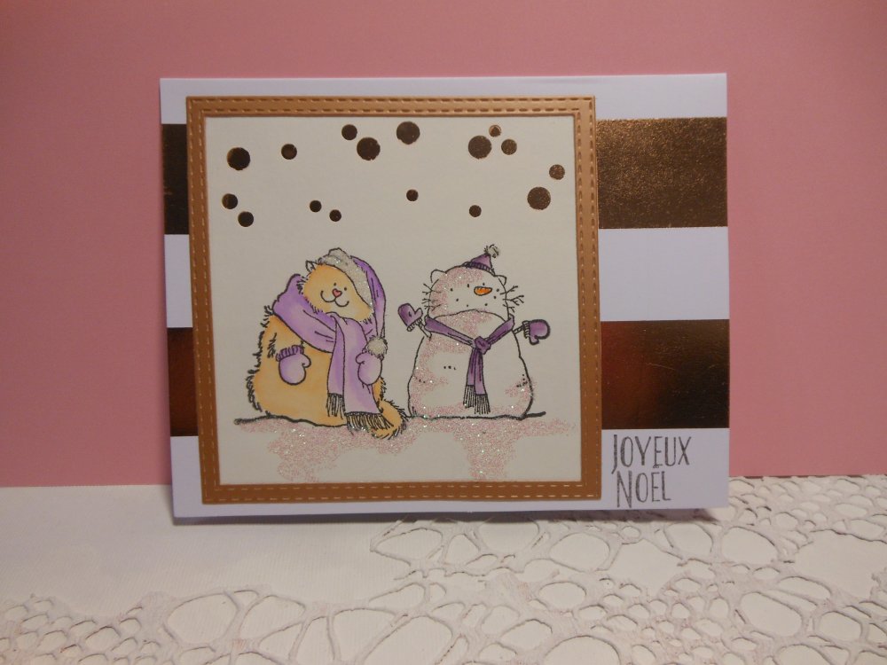 Carte De Voeux Chat Bonhomme De Neige Cuivre Et Mauve Joyeux Noel Un Grand Marche