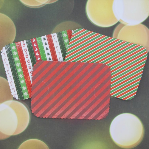 Option carte : insert complément support carte cadeau, chèque ou billet, rayures rouges et vert